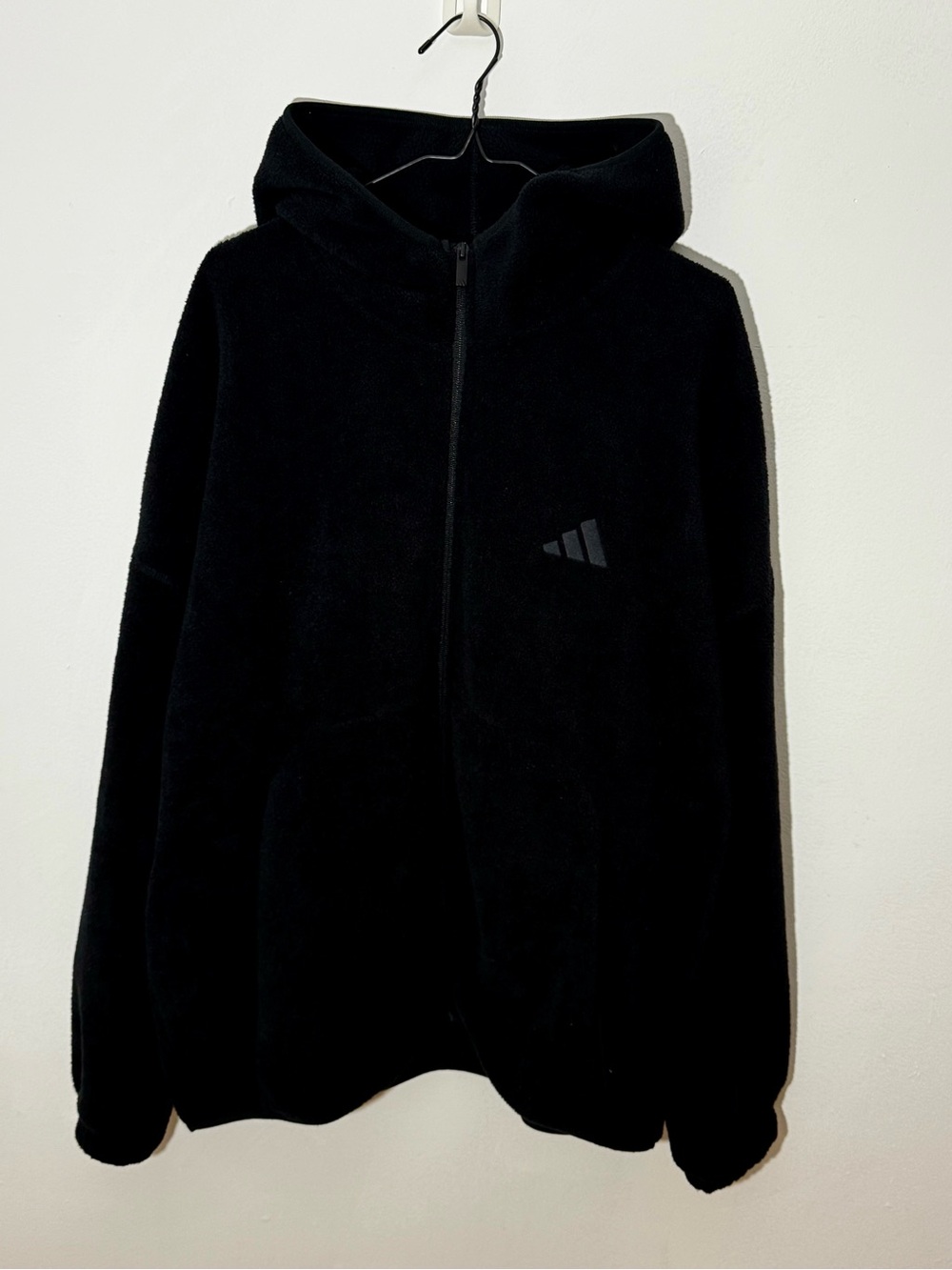 Adidas Men’s Black Sherpa Fleece Full-Zip Hoodie Size L